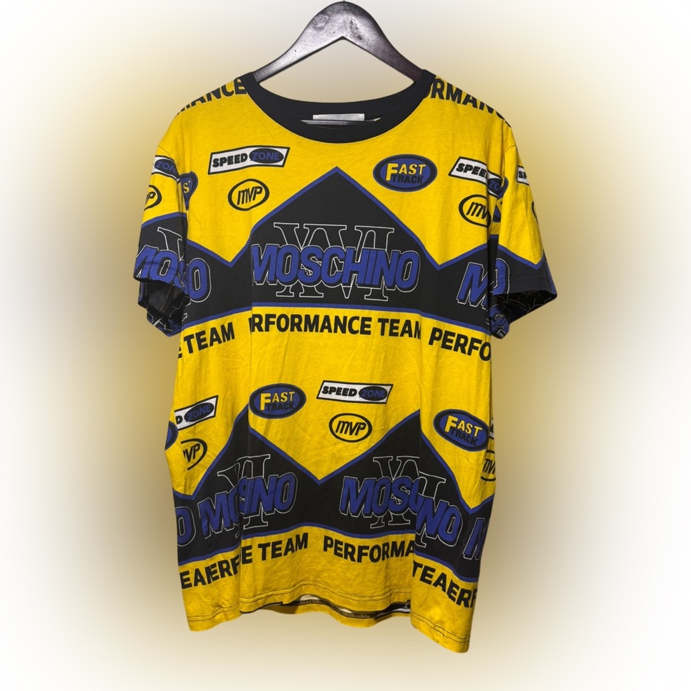 Moschino Couture Milano Performance Racing Print T Shirt Men’s Size 46 L RARE
